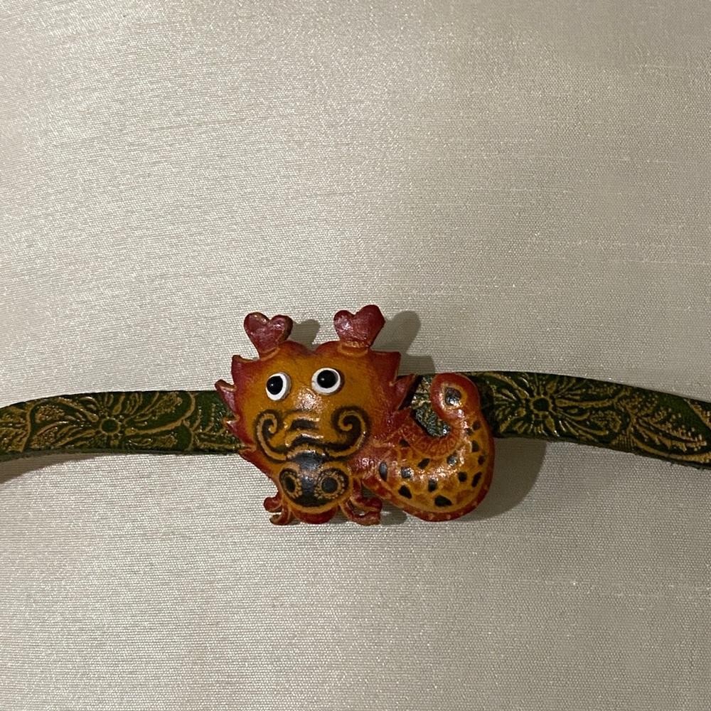 Green and brown leather Chinese dragon bracelet, LIKE NEW.
